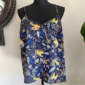 J. Crew Mercantile Women's Jungle Print Woven Navy Blue White Green Cami Tank XL